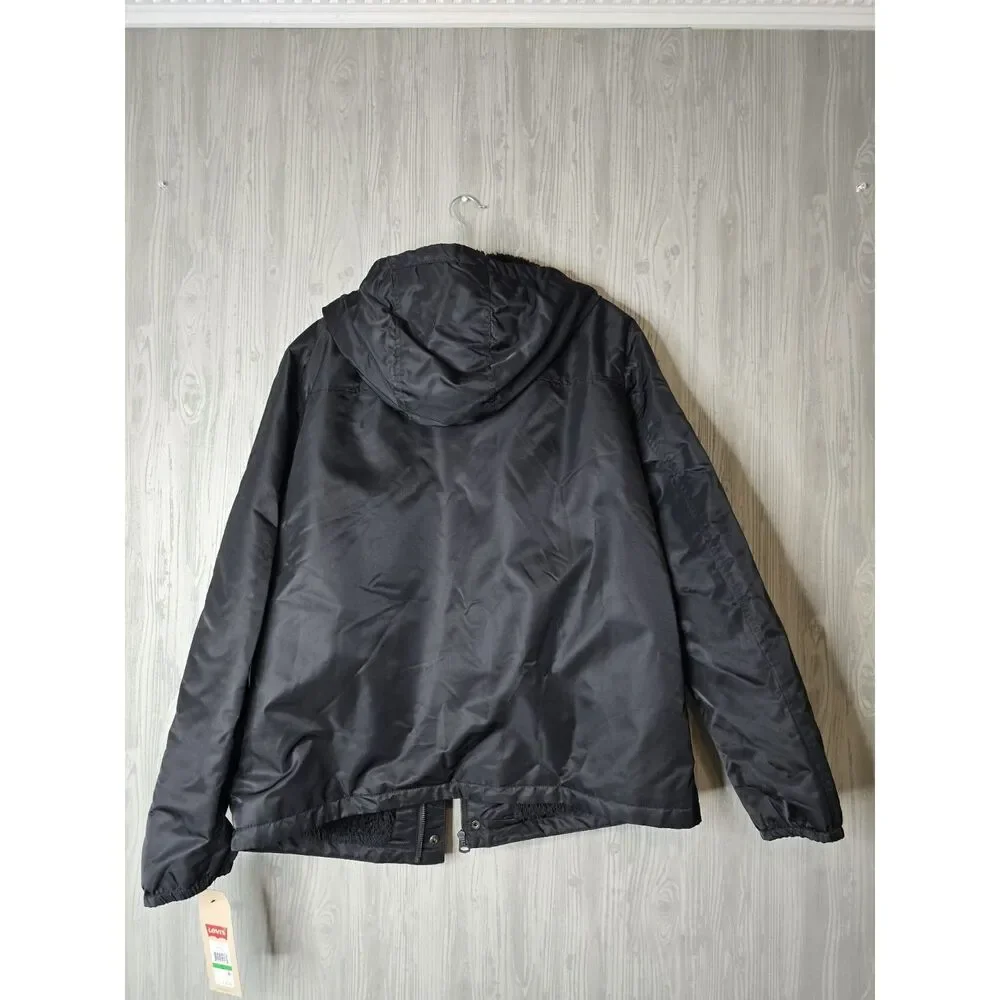 Levi’s Black Sherpa Lined Hooded Jacket Men’s Size L – Warm Winter Coat NWT